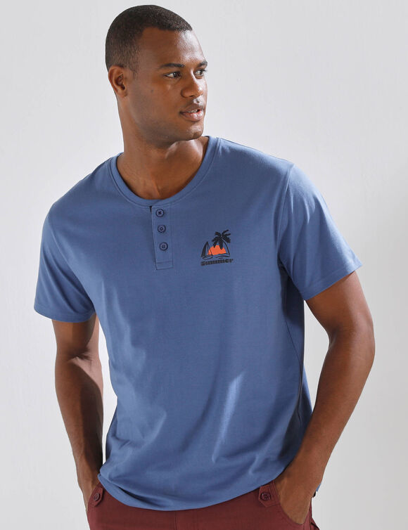 T-shirt col tunisien manches courtes - lot de 2 (bleu + vert)