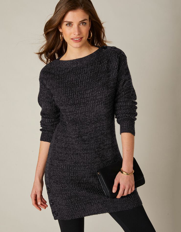 Pull tunique boutonné, toucher mohair (noir) Pull tunique boutonné, toucher mohair (noir)