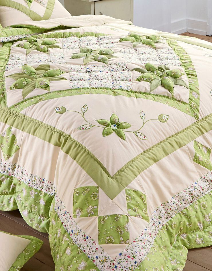 Couvre-lit patchwork imprimé fleurs (vert)