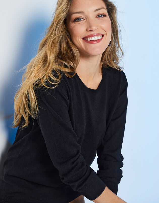 Pull col rond uni toucher cachemire (noir) Pull col rond uni toucher cachemire (noir)
