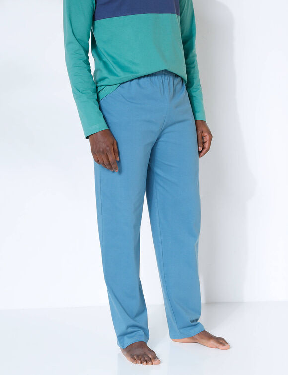 Pantalon pyjama coton uni (bleu)