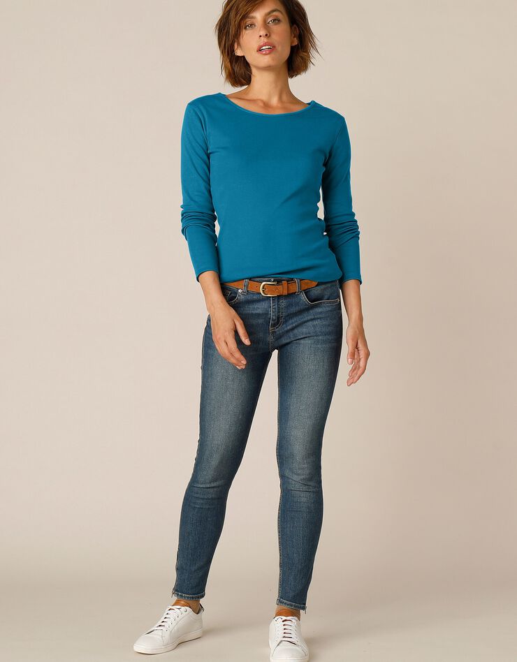 Tee-shirt uni manches longues jersey coton bio (bleu paon) Tee-shirt uni manches longues jersey coton bio (bleu paon)