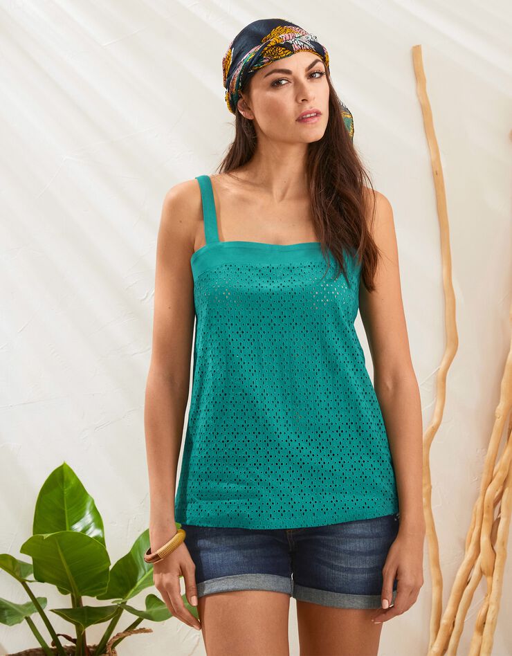 Débardeur col carré, broderie anglaise (vert) Débardeur col carré, broderie anglaise (vert)