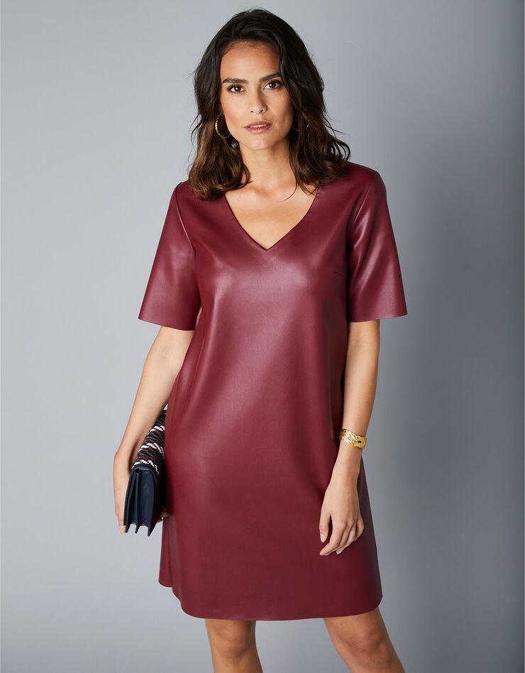 Robe courte aspect cuir(1) (rouge foncé) Robe courte aspect cuir(1) (rouge foncé)