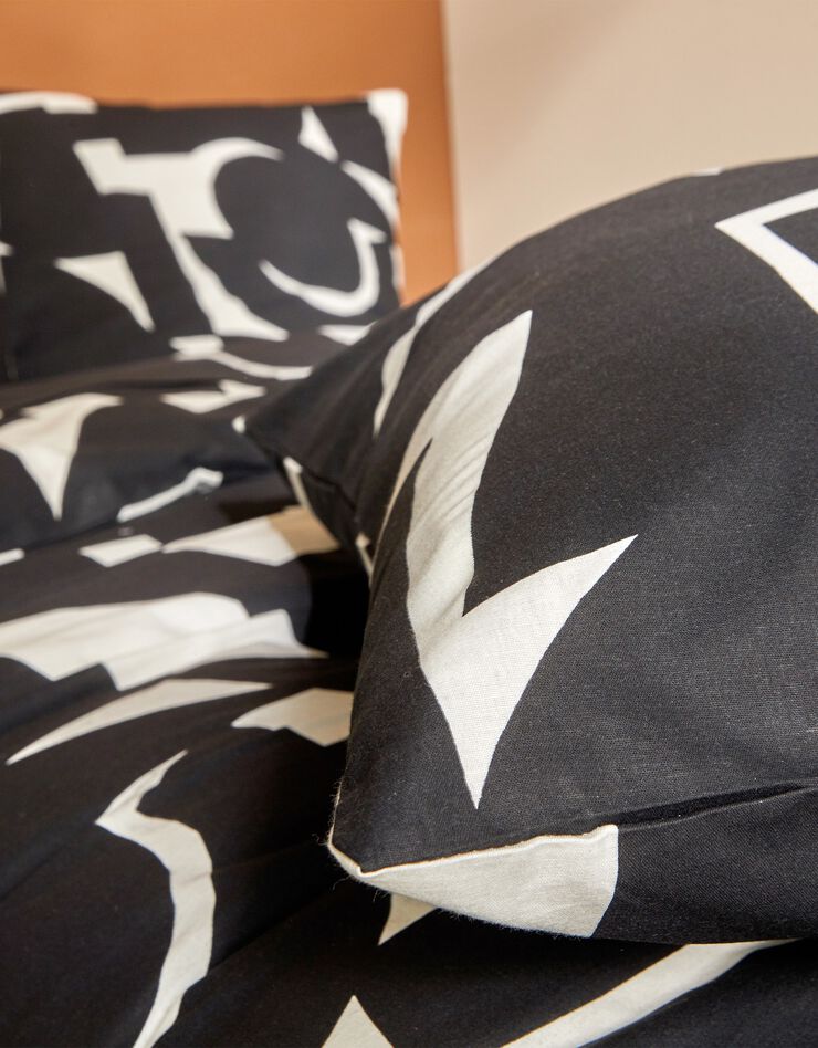 Linge de lit Puzzle en coton imprimé géométrique (blanc)