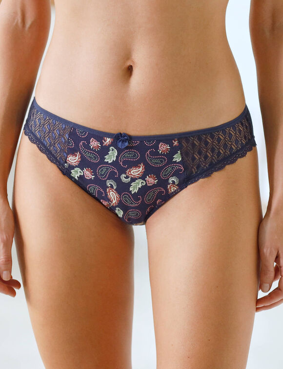 Culotte midi coton dentelle imprim&eacute; cachemire Coria - lot de 2 (bleu)