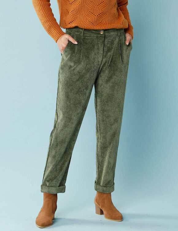 Pantalon 7/8ème en velours, Spécial Petites (kaki)