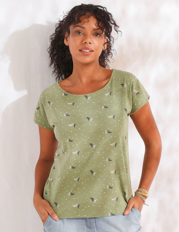 T-shirt manches courtes, imprim&eacute; minimaliste (kaki)