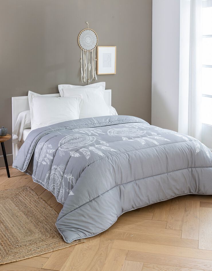 Couette coton imprimé Tea - 400 g/m² (gris)