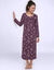 Chemise de nuit longue manches longues imprim&eacute;e "roses" (prune / rose)