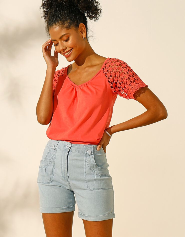 Short en jean à revers stretch (bleached) Short en jean à revers stretch (bleached)