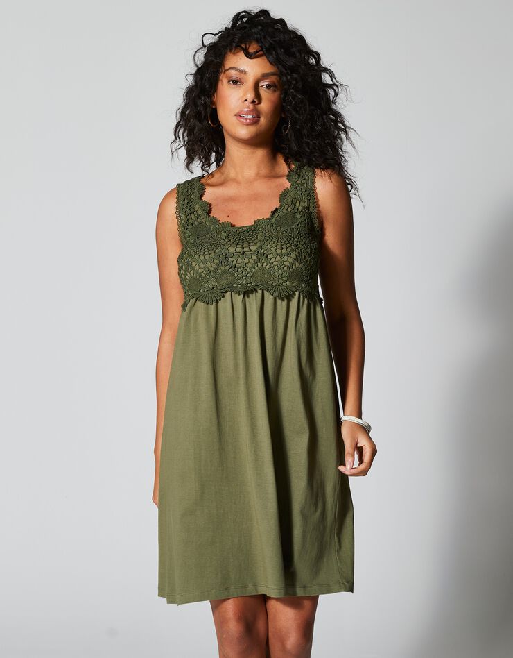 Robe plastron macramé (kaki)