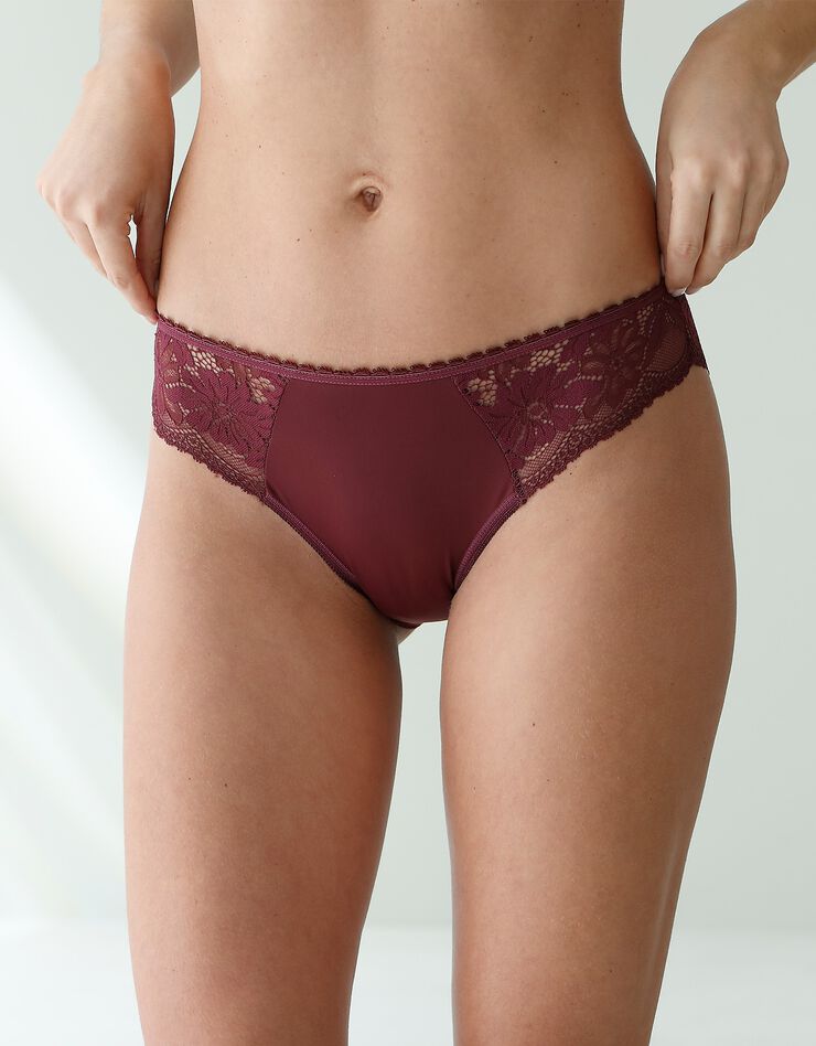 Culotte forme midi microfibre et dentelle stretch - lot de 2 (aubergine) Culotte forme midi microfibre et dentelle stretch - lot de 2 (aubergine)