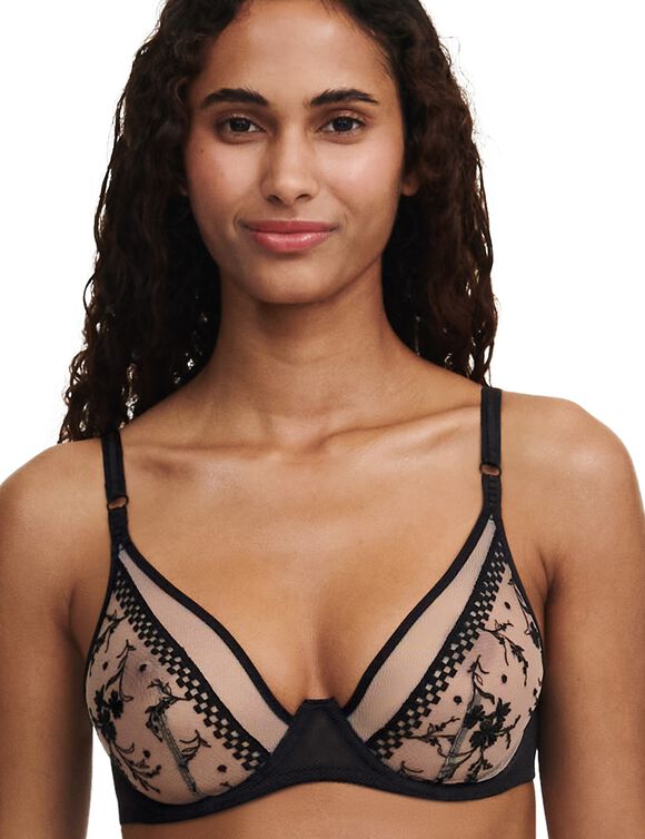 Soutien-gorge foulard tulle brodé Suzy, avec armatures (noir)