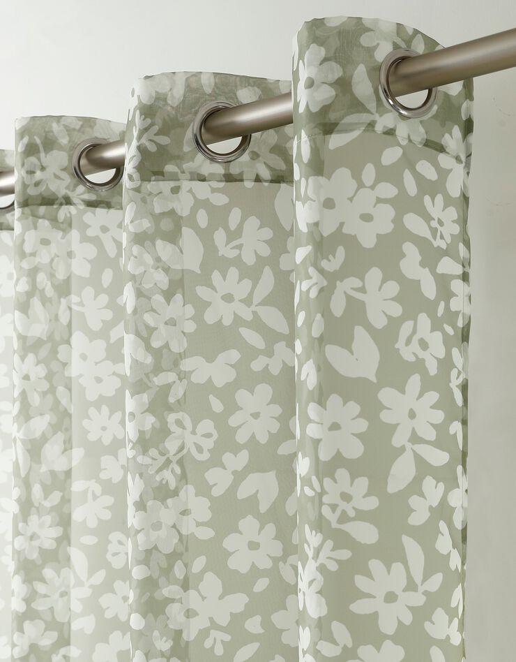 Voilage imprimé floral - finition œillets (vert)