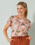 T-shirt col rond imprimé tropical (corail / kaki)