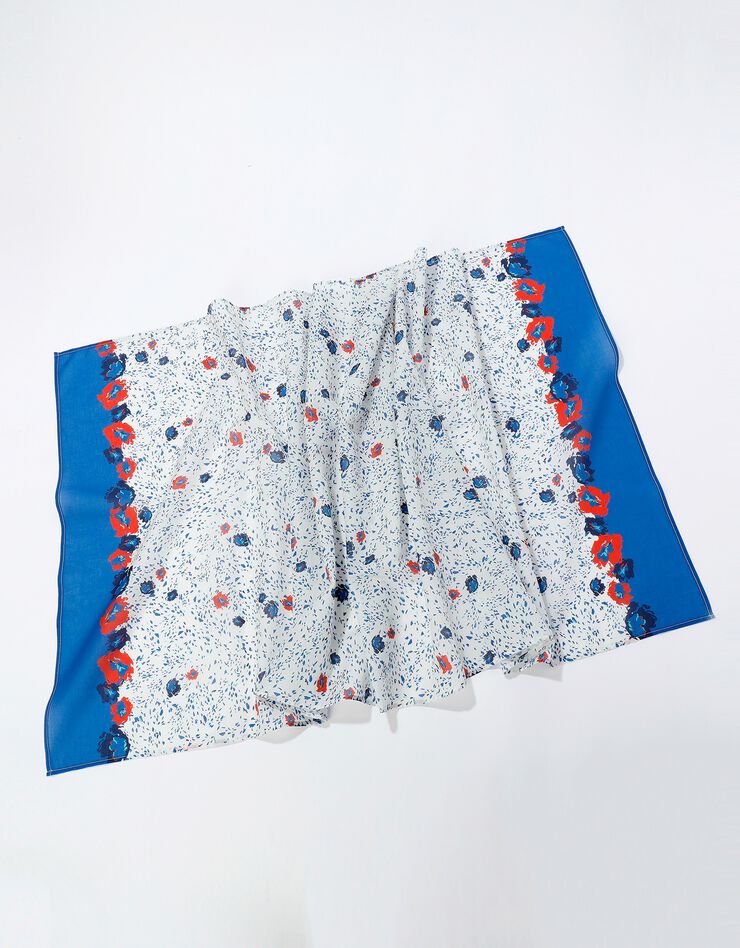 Foulard style chèche fabriqué en France imprimé coquelicots, 160 x 70 cm - coton (écru / bleu) Foulard style chèche fabriqué en France imprimé coquelicots, 160 x 70 cm - coton (écru / bleu)