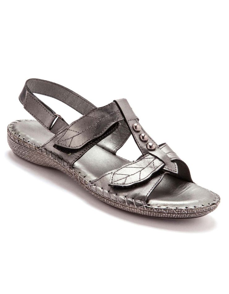 Sandales cuir gris - largeur confort (gris)