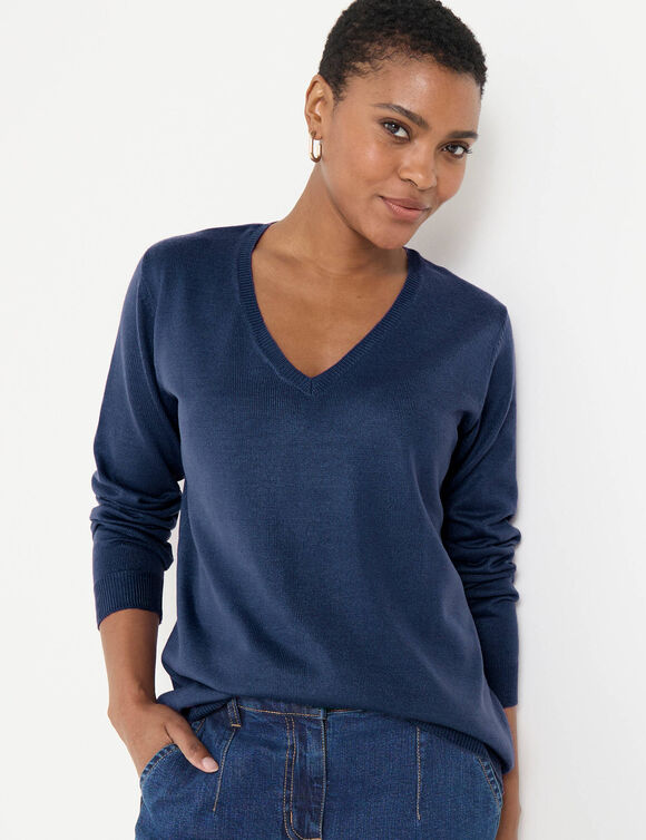 Pull col V, toucher doux (marine)