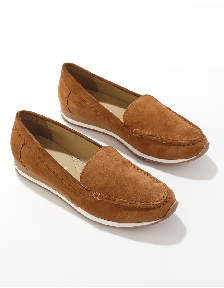 Mocassins en croûte de cuir à semelle crantée bicolore (caramel) Mocassins en croûte de cuir à semelle crantée bicolore (caramel)