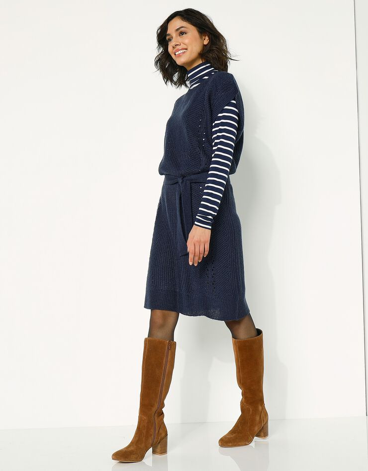Robe manches courtes ceinturée - toucher mohair (marine) Robe manches courtes ceinturée - toucher mohair (marine)