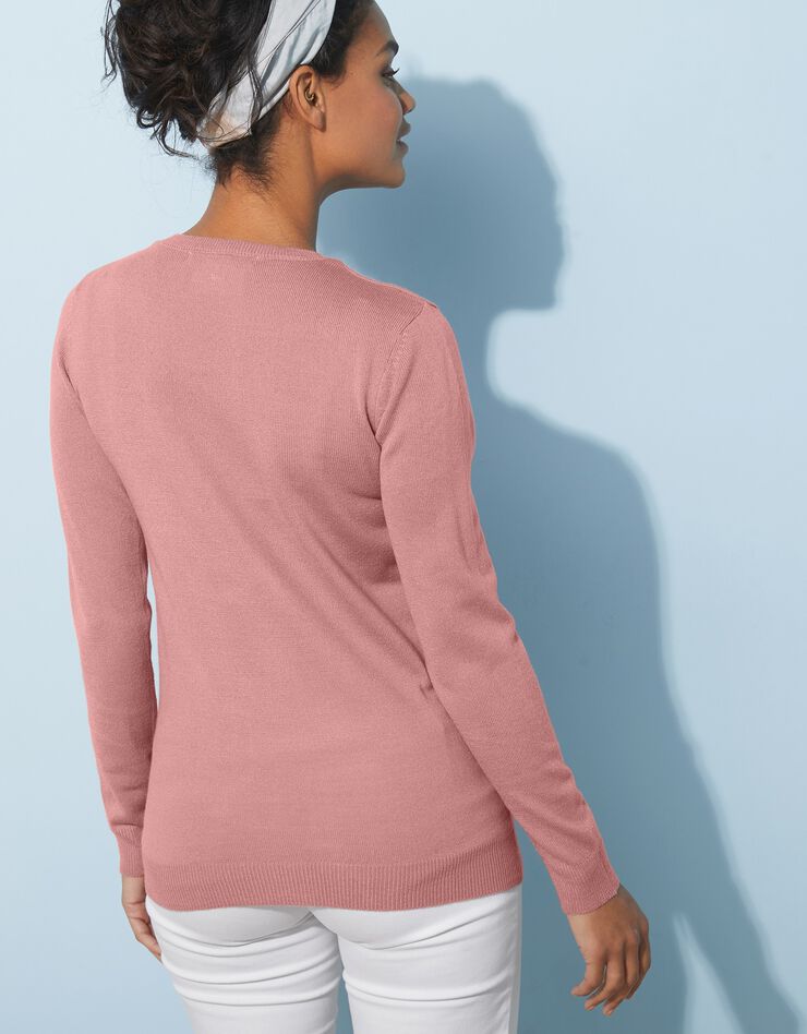 Pull col rond uni toucher cachemire (rose grisé) Pull col rond uni toucher cachemire (rose grisé)