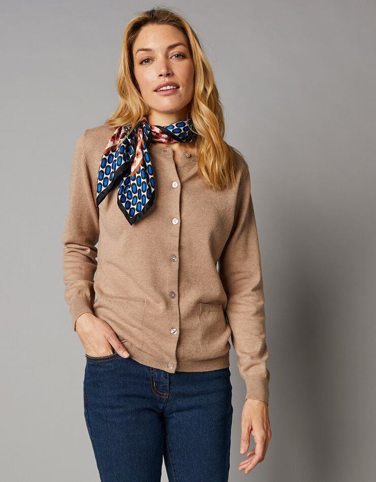 Cardigan boutonné, laine d'agneau (beige chiné) Cardigan boutonné, laine d'agneau (beige chiné)