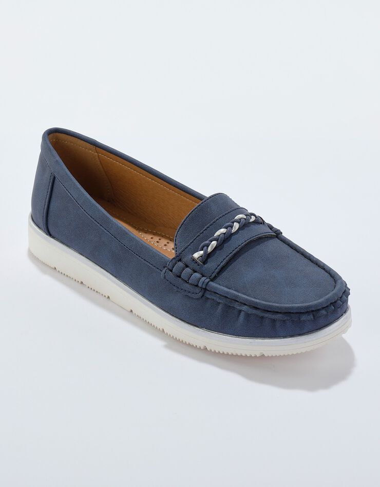 Mocassins bande fantaisie semelle blanche (marine)