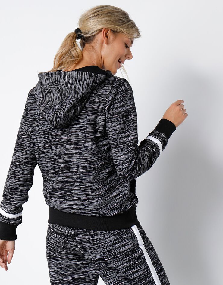 Veste zippée molleton gratté imprimé chiné (noir chiné / blanc) Veste zippée molleton gratté imprimé chiné (noir chiné / blanc)