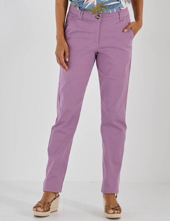Pantalon chino stretch (parme gris&eacute;)