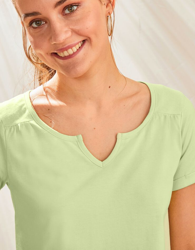 Tee-shirt col tunisien uni coton bio (anis) Tee-shirt col tunisien uni coton bio (anis)