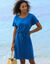 Robe courte unie manches courtes (bleu denim)