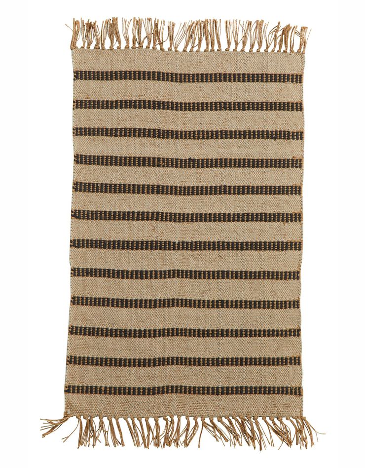 Tapis tissé petit format imprimé géométrique - rectangulaire (écru / noir)