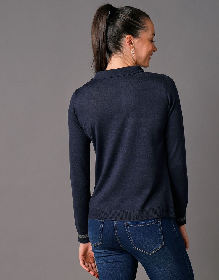 Pull col polo détails brillants, toucher cachemire (marine) Pull col polo détails brillants, toucher cachemire (marine)