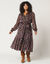 Robe-chemisier longue en voile jacquard imprimé floral (noir / violine)