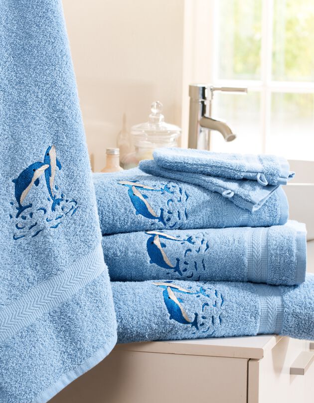 Éponges brodées dauphins Colombine® - Lot (bleuet)