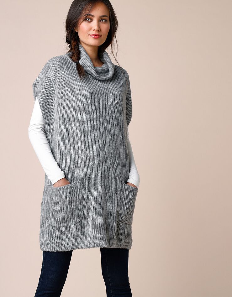 Pull tunique col boule sans manches (gris chiné) Pull tunique col boule sans manches (gris chiné)