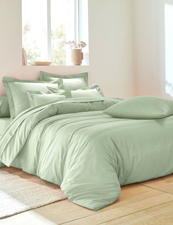 Linge de lit uni coton (vert amande)
