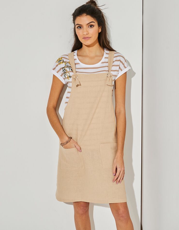 Robe salopette bretelles réglables, lin coton (havane) Robe salopette bretelles réglables, lin coton (havane)
