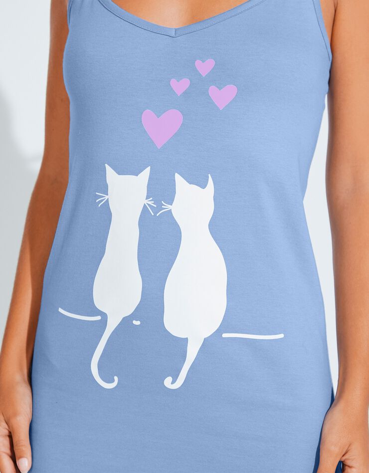 Nuisette coton fines bretelles motif « chats » (bleu) Nuisette coton fines bretelles motif « chats » (bleu)