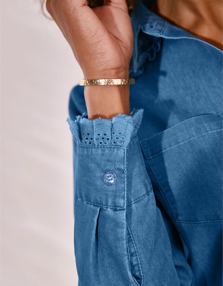 Chemise boutonnée broderie anglaise, denim léger (bleached) Chemise boutonnée broderie anglaise, denim léger (bleached)