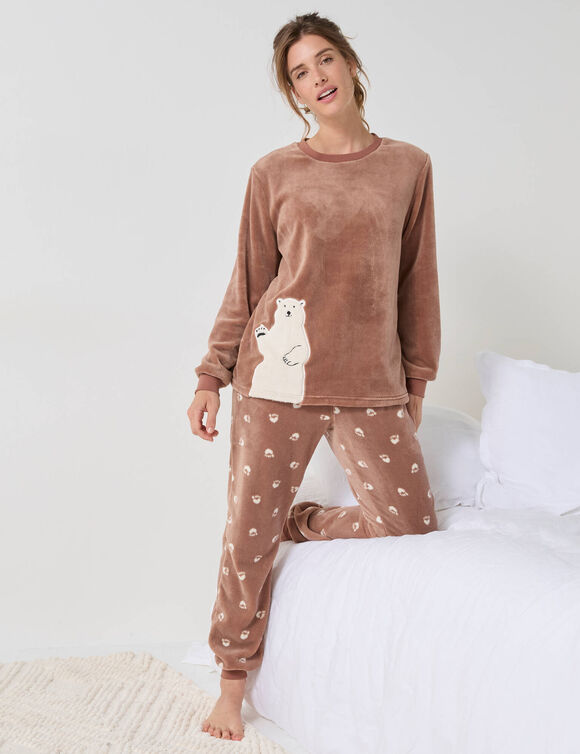 Pyjama polaire "ours blanc," manches longues (caramel)
