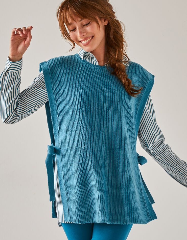 Pull tunique sans manches, maille anglaise toucher mohair (bleu) Pull tunique sans manches, maille anglaise toucher mohair (bleu)