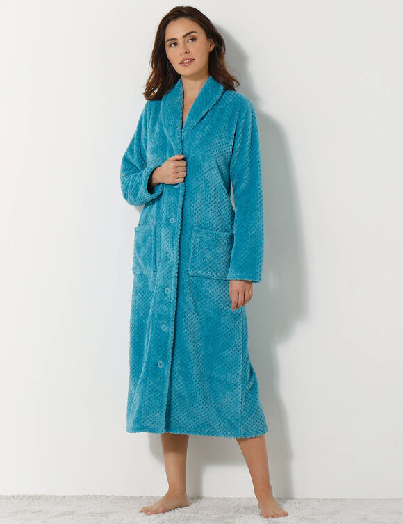 Robe de chambre maille polaire col châle - longueur 120 cm (turquoise)