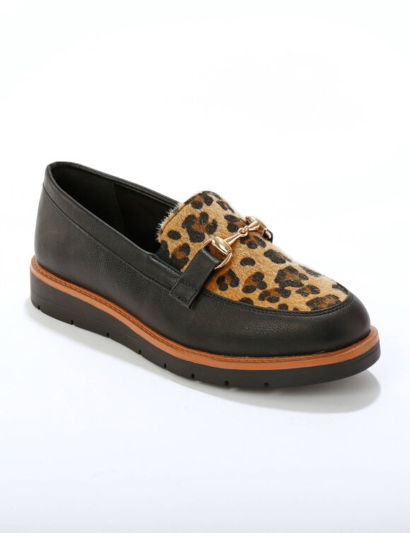 Mocassin à mors avec semelle compensée - imprimé peau de bête (noir / marron)