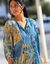 Robe longue imprimée, crépon (bleu / aqua)