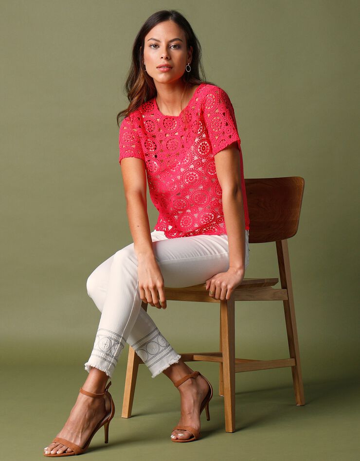 Tee-shirt macramé manches courtes (rose)