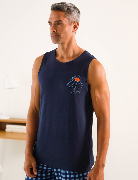 Débardeur pyjama coton imprimé placé (marine)