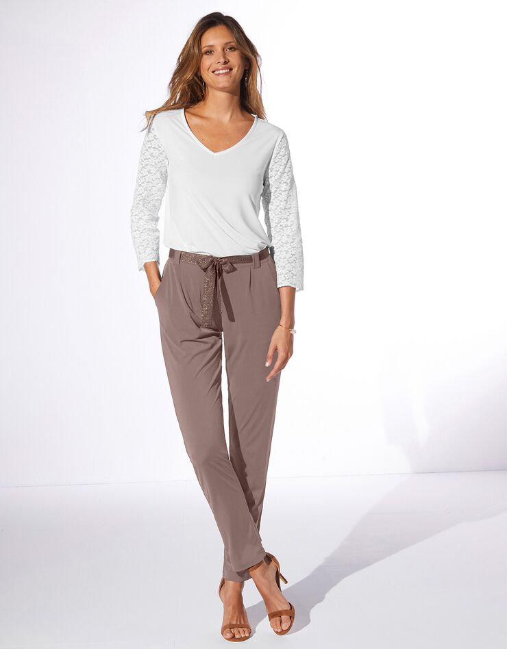 Tee-shirt dentelle col V manches 3/4 (blanc) Tee-shirt dentelle col V manches 3/4 (blanc)