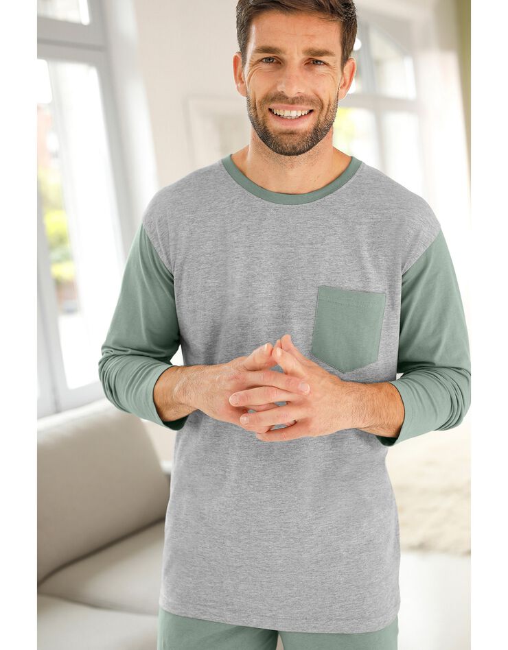 Tee-shirt pyjama bicolore manches longues (gris / vert)